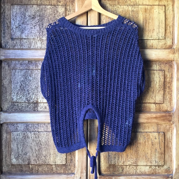 BCBGMaxAzria Short Sleeve Open Stitch Sweater Top - Picture 2 of 5